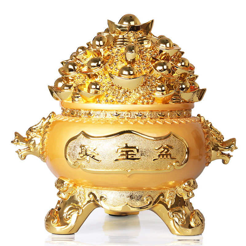 树脂摆件工艺品大号聚宝盆摆件金色 公司开业乔迁贺礼品工厂批发