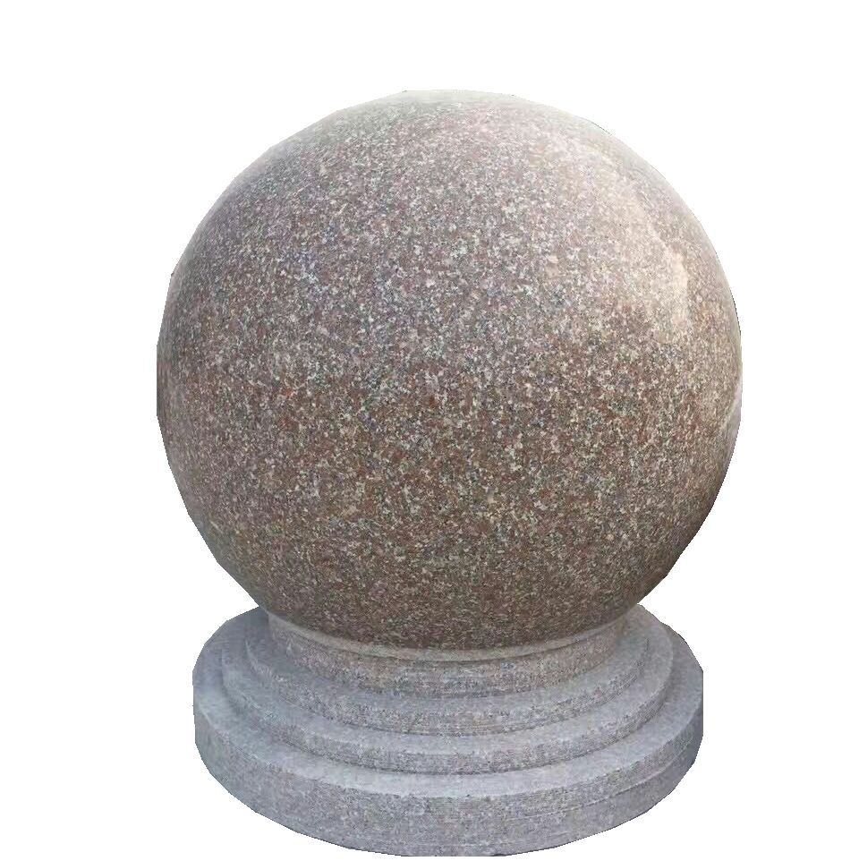 厂家加工五莲红花岗岩挡车石球 天然路障五莲红光面石材圆球图片