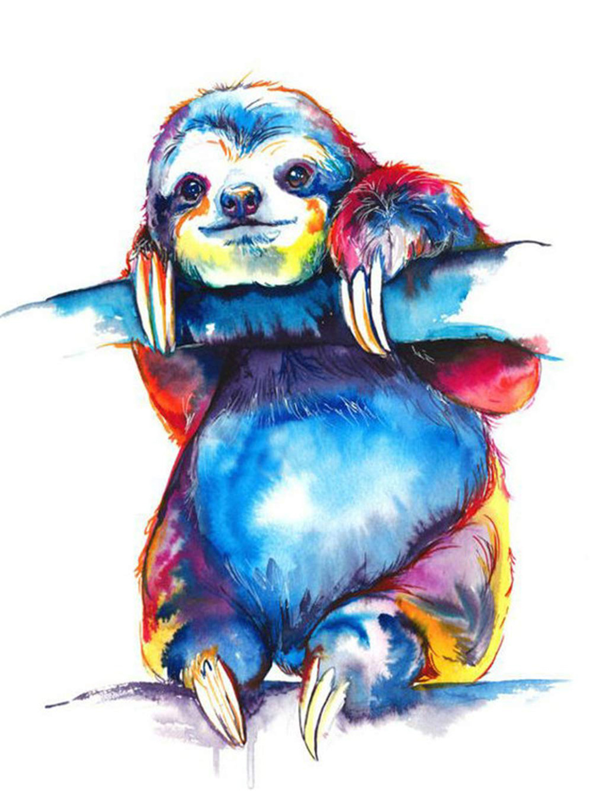 可爱水彩绘画效果树枝上的树赖树懒钻石画