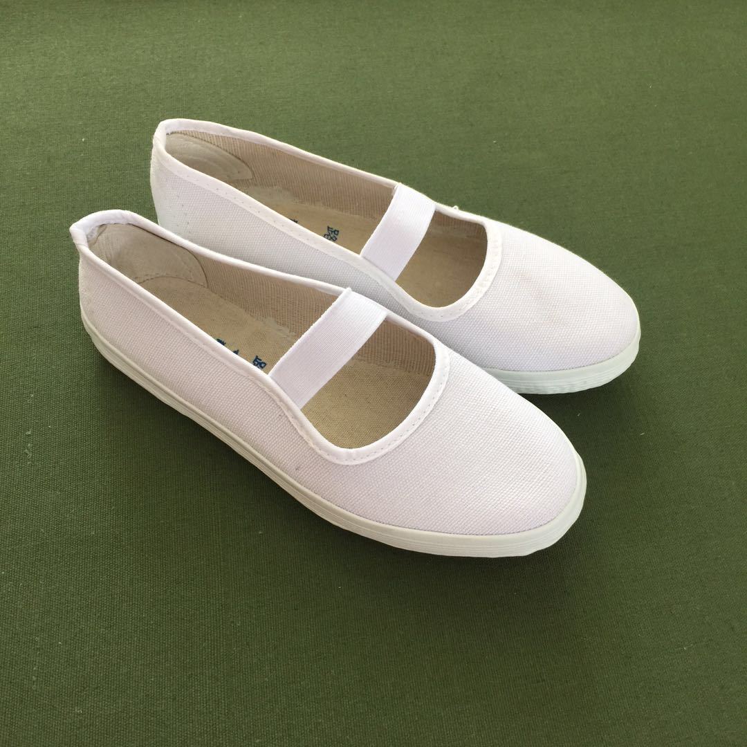 厂家直销 帆布一脚蹬休闲劳保鞋经典款白色一带松紧布鞋体操鞋