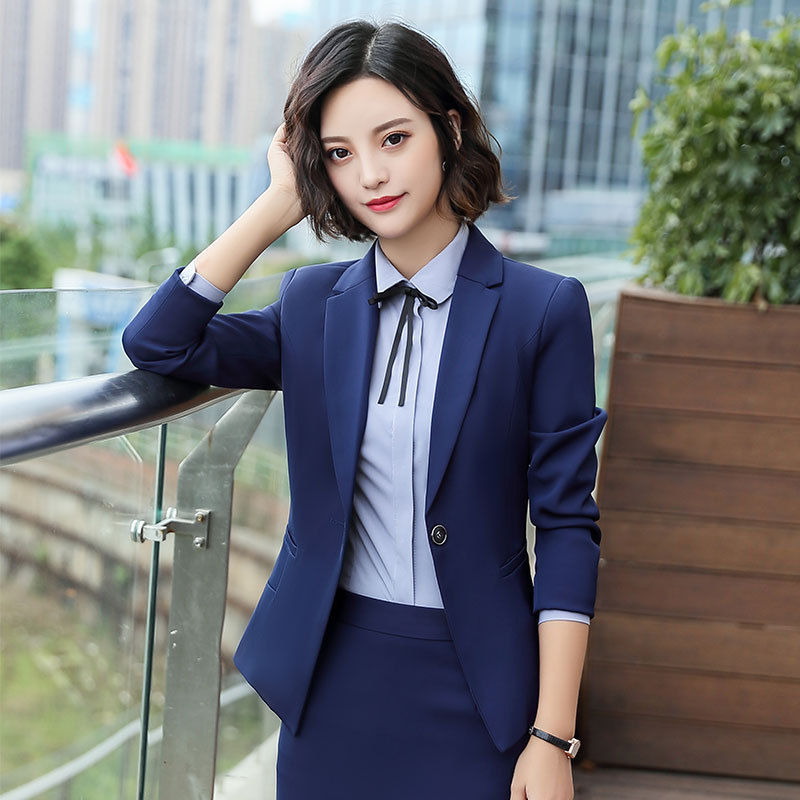 2021秋冬酒店前台导购职业正装工作服女士长袖西装套装显瘦西服