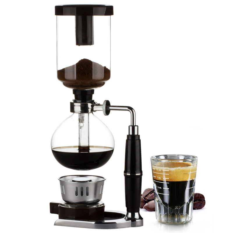 Classic Vacuum Coffee Maker Glass Siphon 3-Person Syphon Black Handle