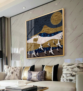 正方形晶瓷画蝴蝶锦鲤飞鸟日出水晶画面厂家货源金属框三联客厅