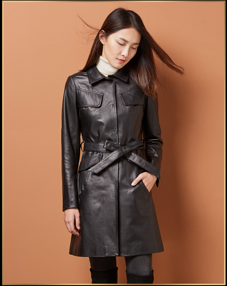 2018秋冬新款女海宁绵羊皮大衣真皮皮衣修身中长款大码皮风衣外套