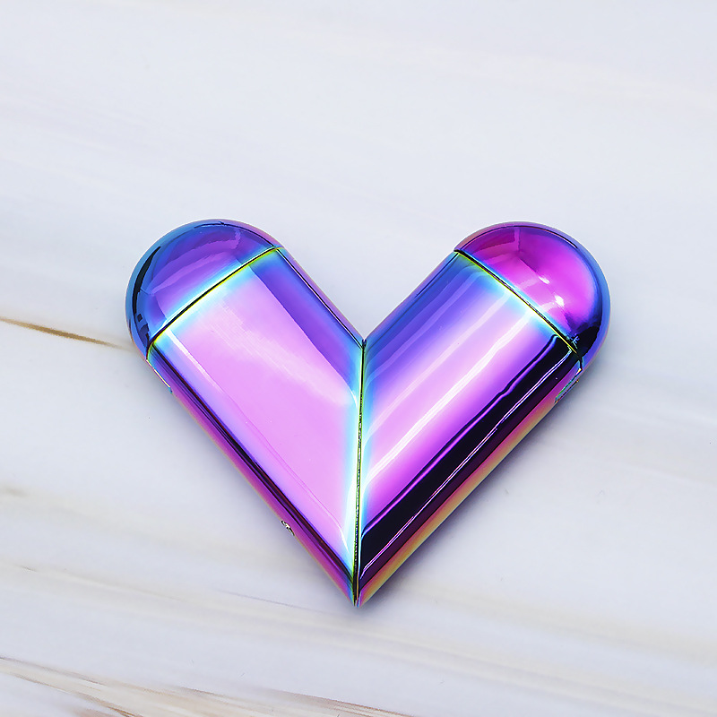 折叠爱心充电打火机 桃心双火砂轮明火电热丝点烟器打火机