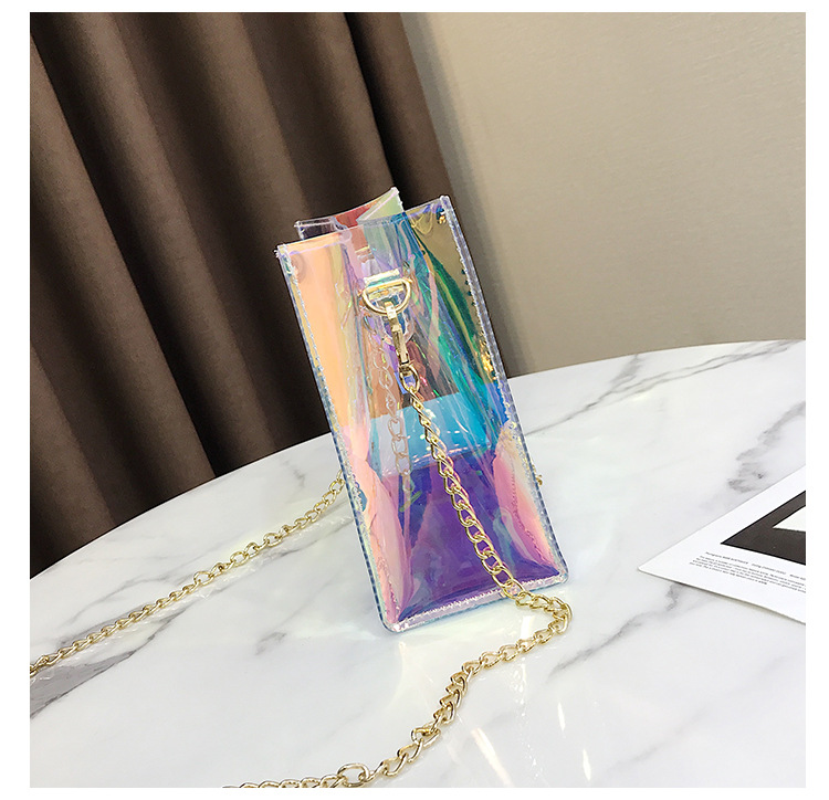 chic包包女2019新款透明果冻镭射包潮单肩斜跨女包手提包一件代发