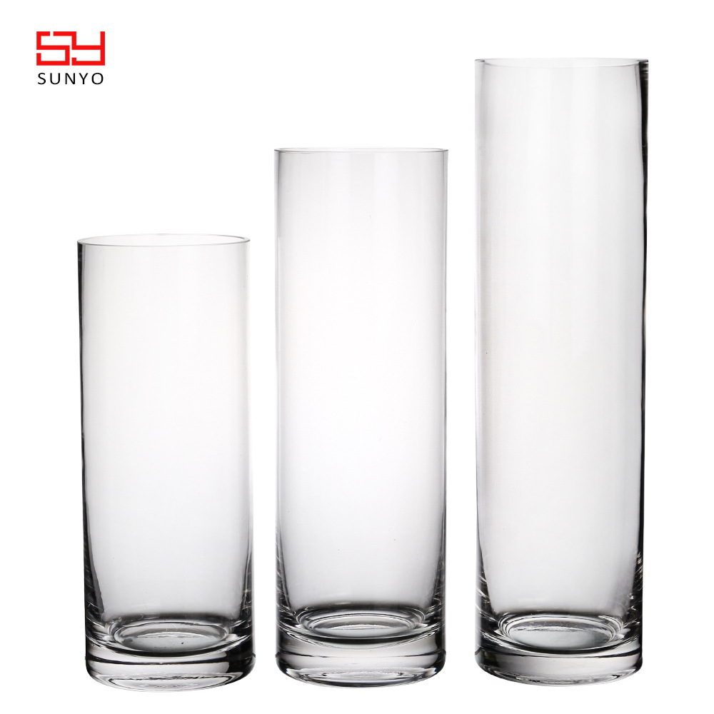 家用简约装饰玻璃花瓶 多种尺寸圆柱形玻璃花瓶 透明花瓶