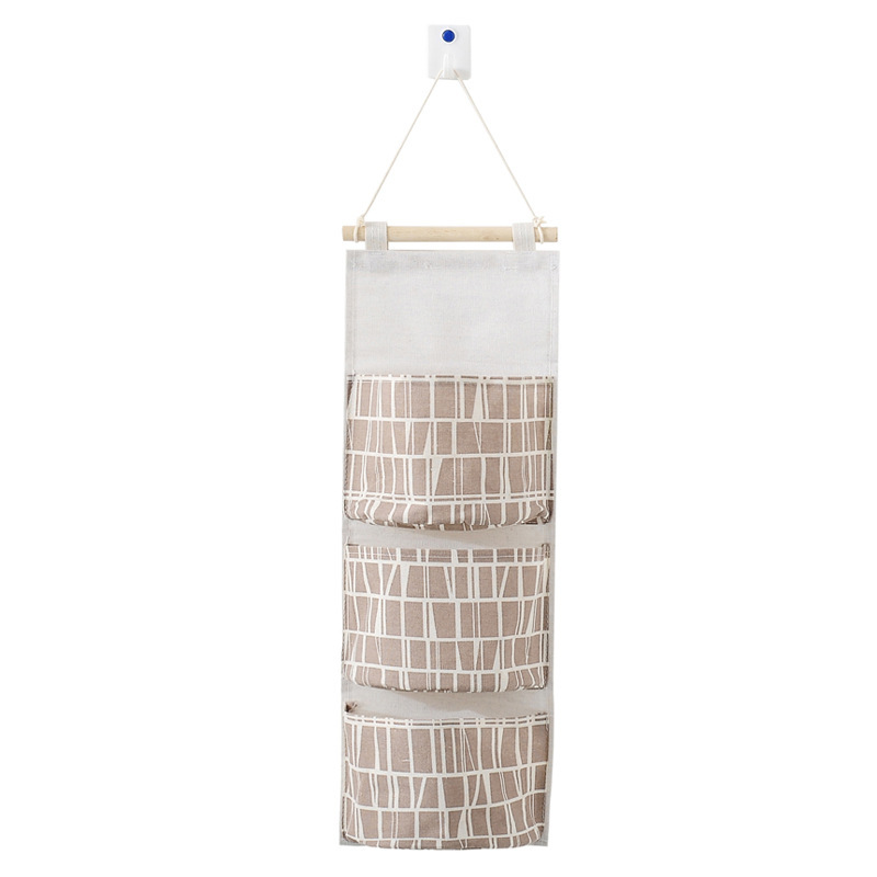 Cotton and Linen Multi-Layer 3 Grid Hanging Storage Bag Wall Storage Bag Fabric behind the Dormitory Door Hanging Storage Bag Hanging Bag