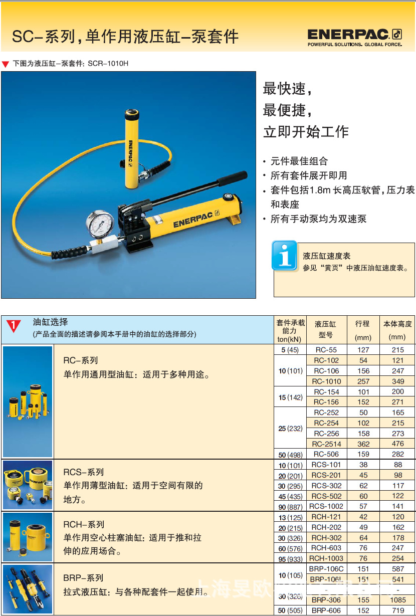 enerpac恩派克千斤顶rc超薄rsm薄型rcs中空型油缸rch大吨位液压缸