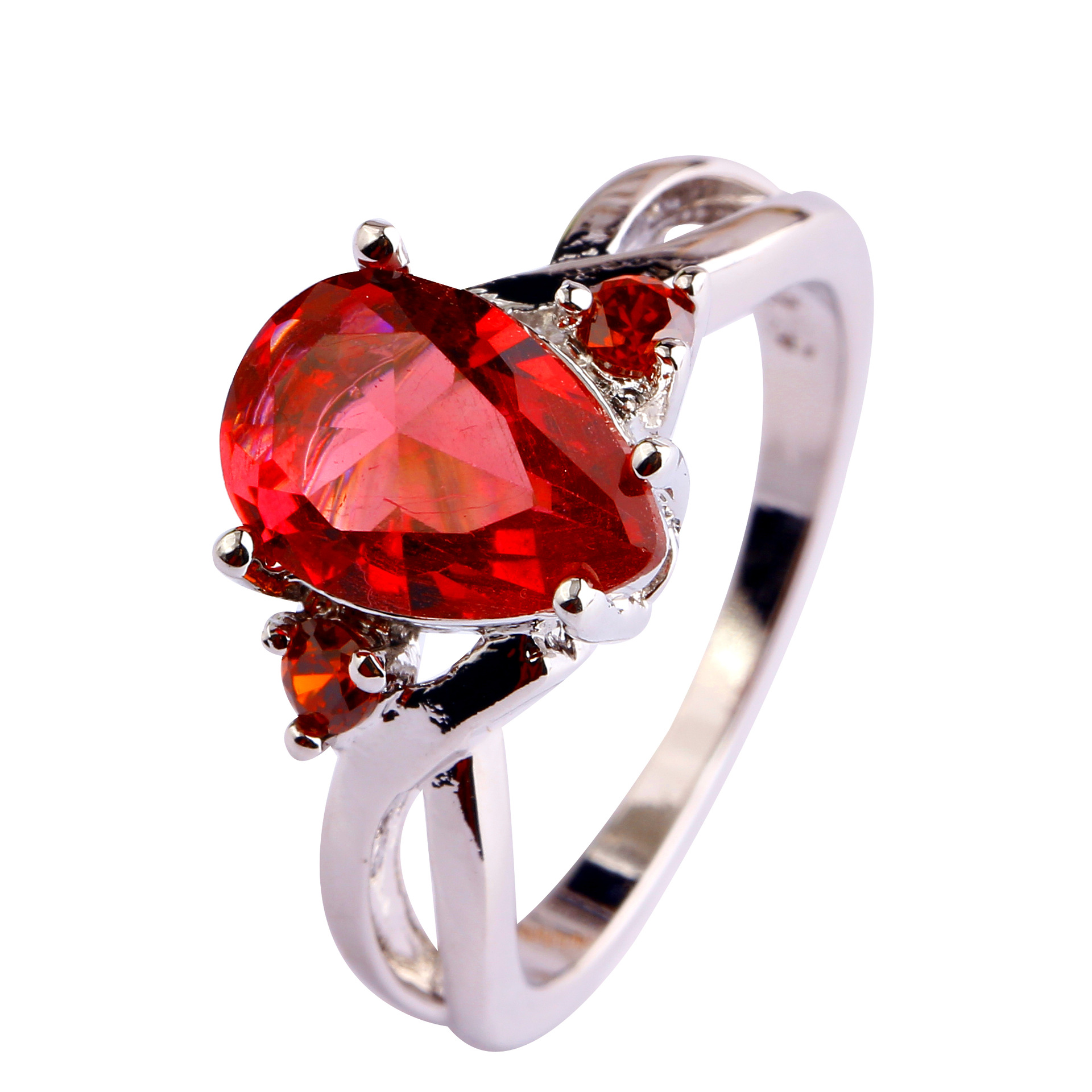 韩版韩国风精美时尚流行红色锆石指环 铜镀银镀白金微镶锆石戒指