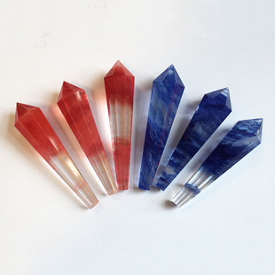 人造熔炼石红蓝熔炼八面锥体水晶柱单尖吊坠饰品打磨抛光工厂批发