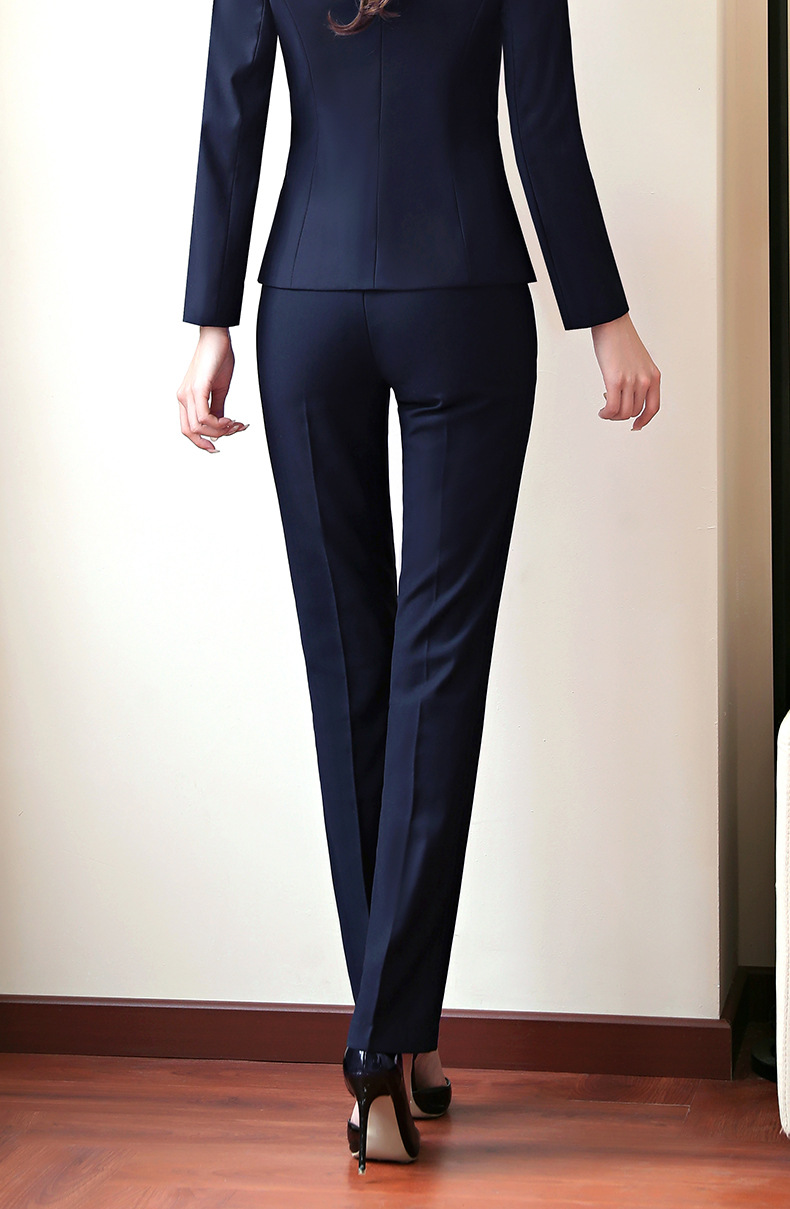 21四季通用新款职业装百搭时尚白领ol好哔叽毛料口袋直筒长款西裤