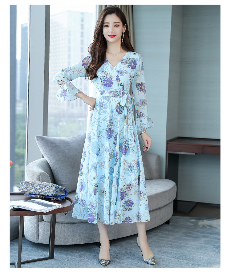ahm18014nrh时尚印花雪纺连衣裙