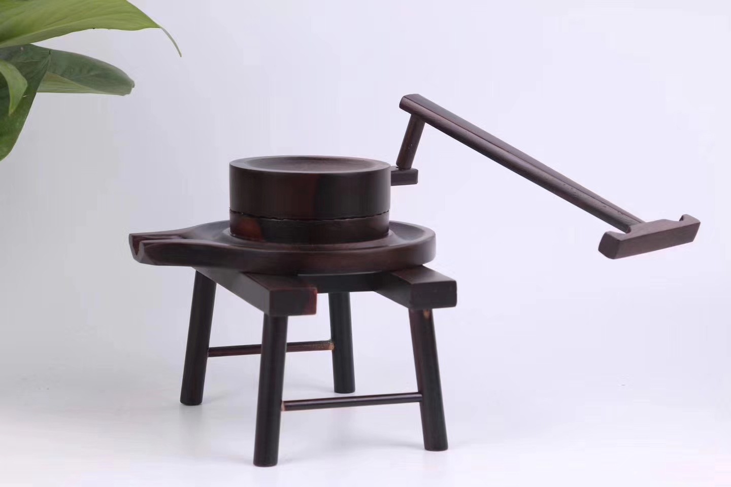 非洲黑檀木时来运转风车石磨小摆件两件套