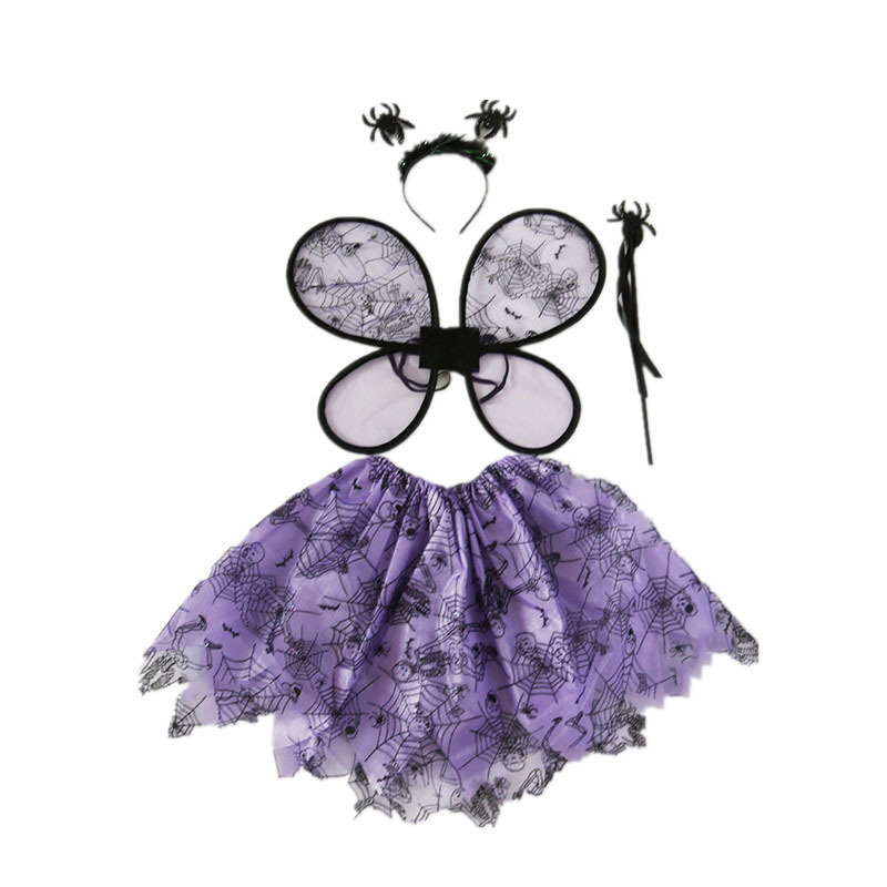 Zilin Spot Halloween Party Women's Skirt Suit Children's Angel Butterfly Wings Four-Piece Set Spider Tulle Skirt