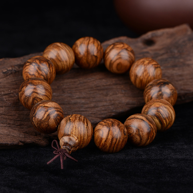 印尼花奇楠虎斑纹沉香木佛珠手链手串男女高密老料散珠批发