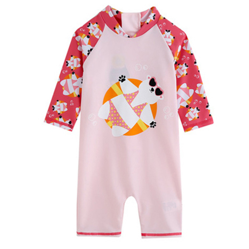 女宝宝粉色蓝色可爱幼儿园女童泳衣婴儿宝宝男孩可爱儿童连体泳衣