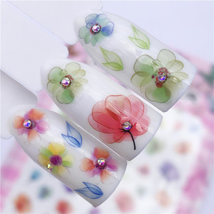 新款3d立体环保指甲贴 美甲贴纸 立体贴花 仿干花指甲贴 晕染贴纸
