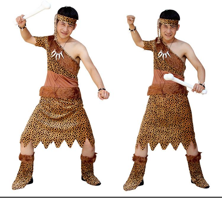 万圣节成人演出衣服男女土著人非洲原始人套装印第安豹纹野人服装