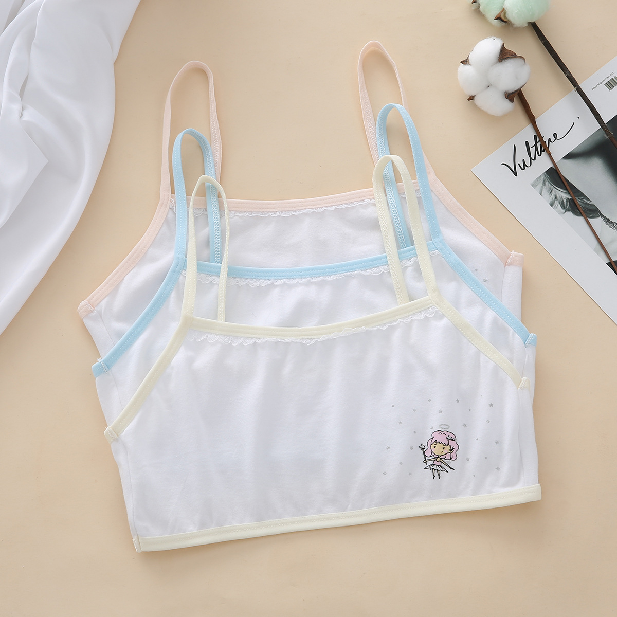 小女孩背心无海绵无夹棉棉氨双层薄款吊带裹胸细带彩边小学生内衣