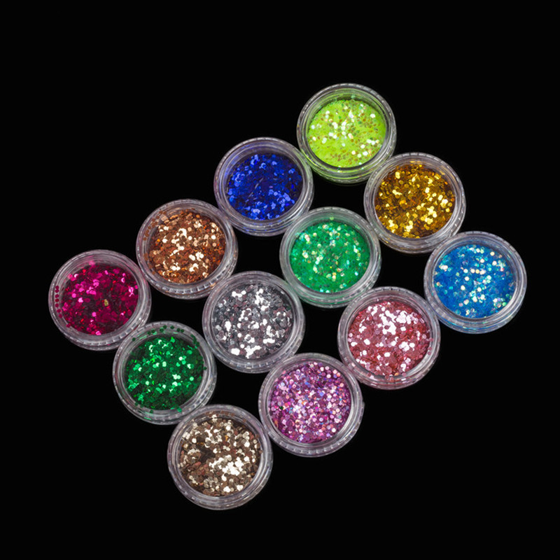 美甲镭射条纹金葱粉亮片 12色六角亮片装饰方块形幻彩镭射片