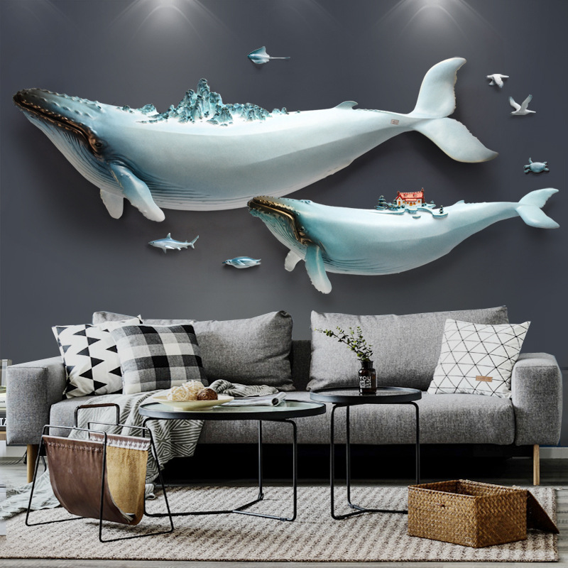 3d立体浮雕壁挂客厅沙发背景墙装饰画壁饰创意饰品儿童房挂画鲸鱼