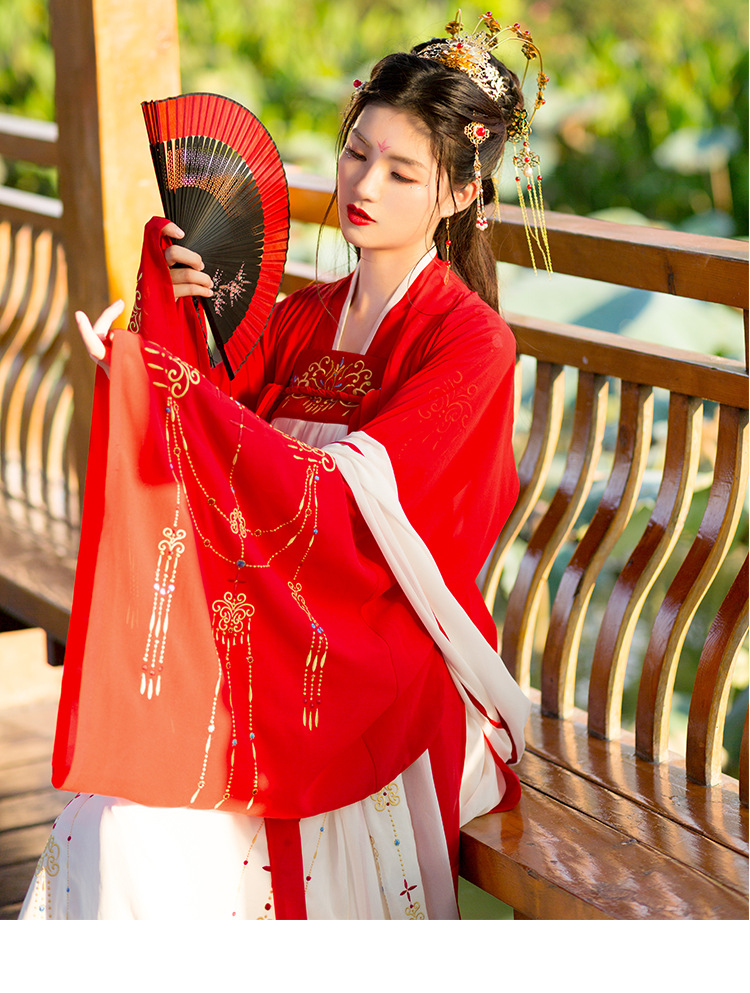绕指柔 汉元素原创汉服女大红大袖衫古装绣花长袖齐胸儒裙套装