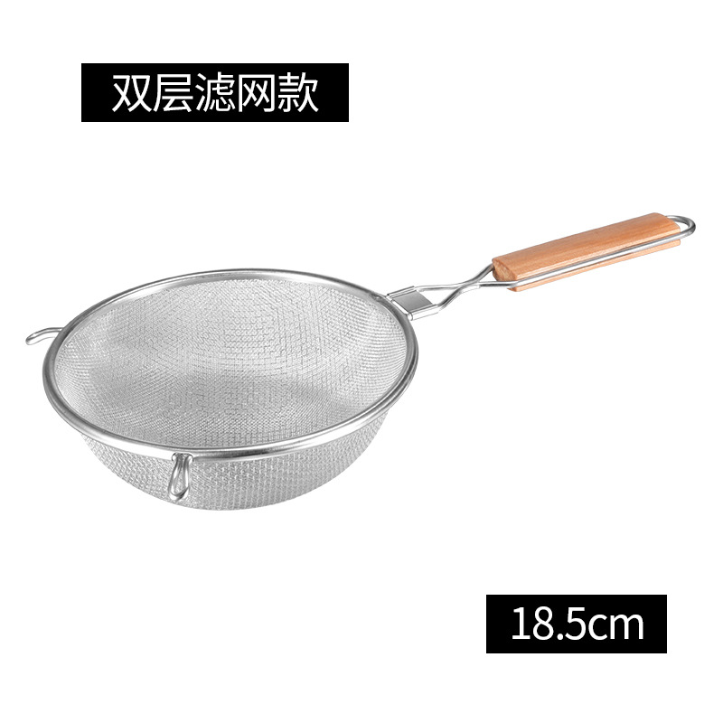 Stainless Steel Oil Filter Wooden Handle Rice Flour Strainer Fry Basket Oil Strainer Soybean Milk Screening Mesh Spoon Juice Dreg Screening Dense Mesh Spoon