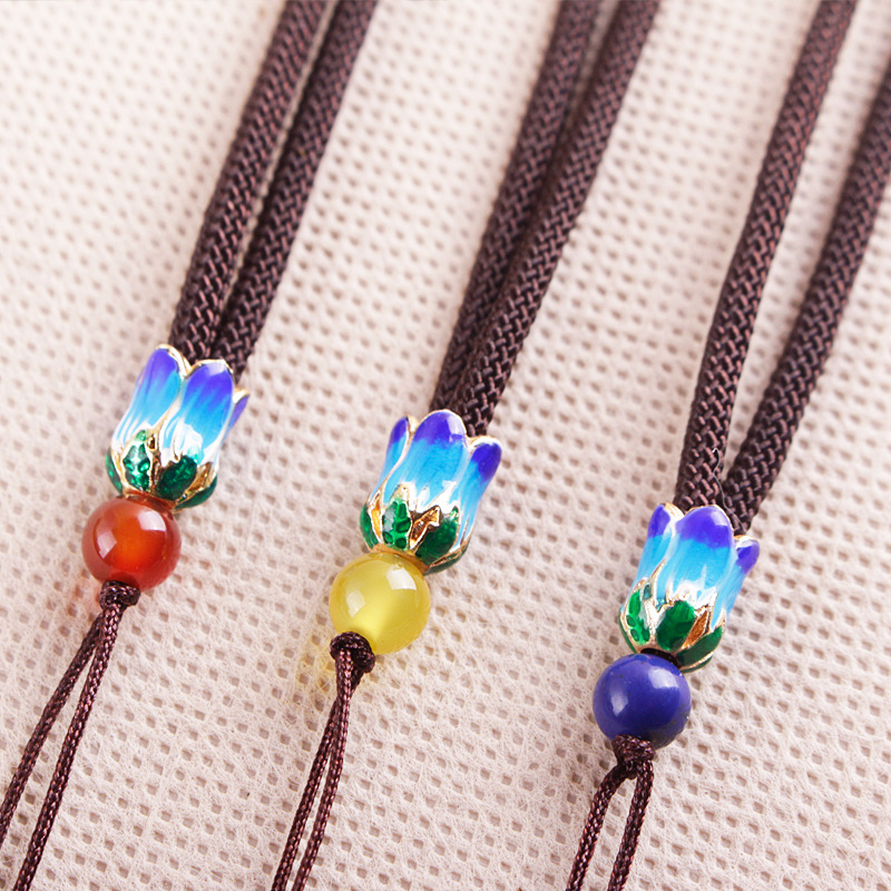 青金石玛瑙系列景泰蓝帽项链绳男女饰品蜜蜡花托吊坠挂绳厂家批发