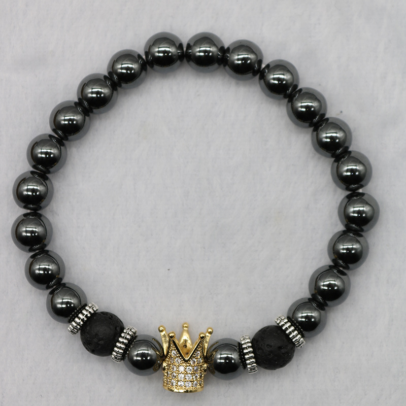 速卖通爆款 皇冠8mm无磁环保黑铁石手链 欧美外贸手串饰品亚马逊