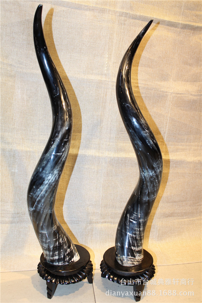 纯牛角摆件牛气冲天11x11x72cm 底座10cm高 (4