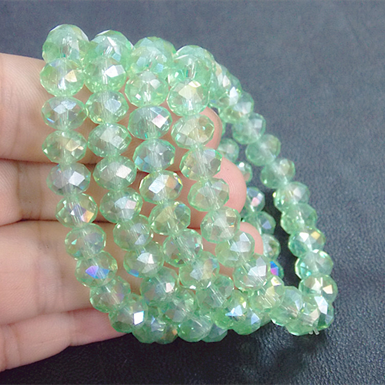 孔绿色8mm纯手工串珠绿幽灵水晶手链 宝石切面水晶串珠手串批发