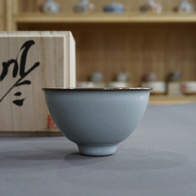 景德镇汝窑 明令云盏铁胎天青云破撇口盏杯 媲美天予王波素器善款