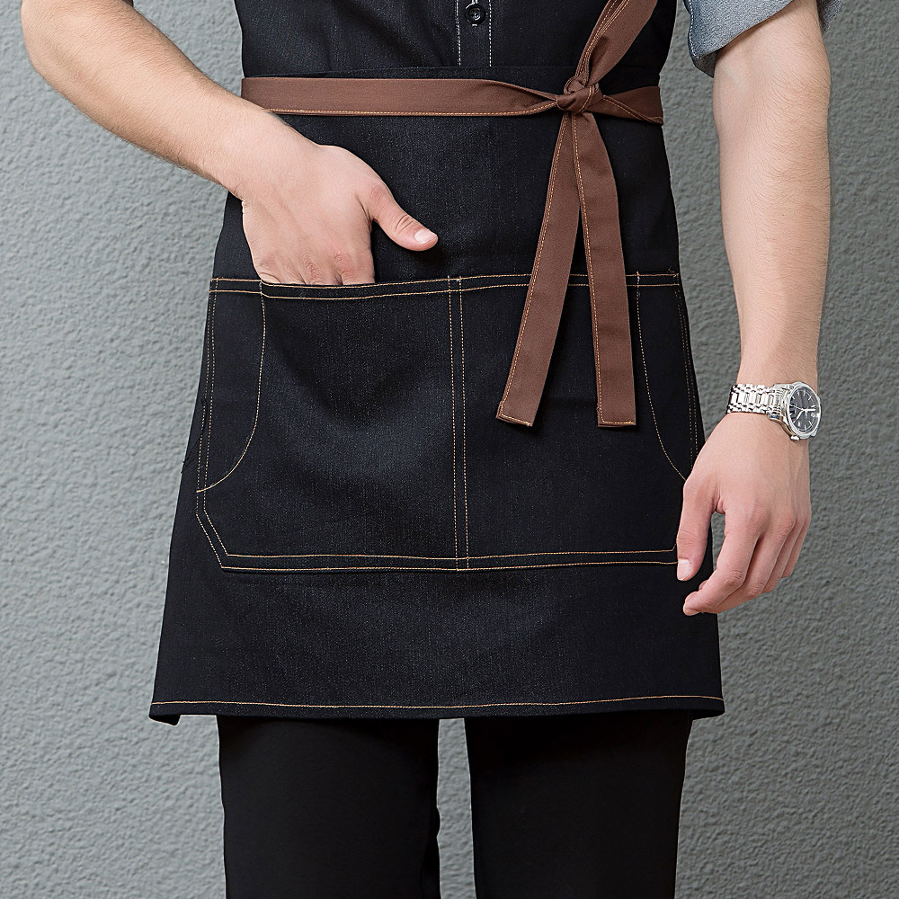 新款服务员围裙服务员配套围裙搭配围裙纯色牛仔围裙男女半截围裙