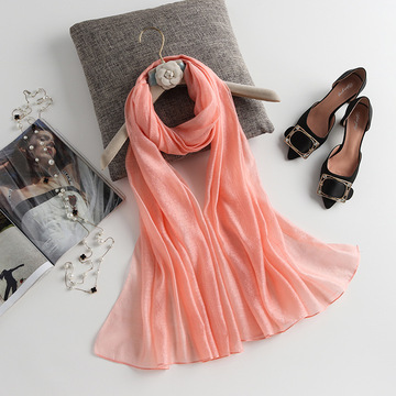 新款春季气质纯色真丝丝巾女四季披肩长款秋季素色桑蚕丝围巾批发