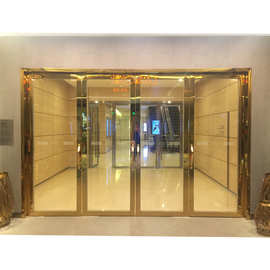 佛山工厂专业定制 黄钛金304不锈钢框钢化玻璃门 不锈钢地弹簧门