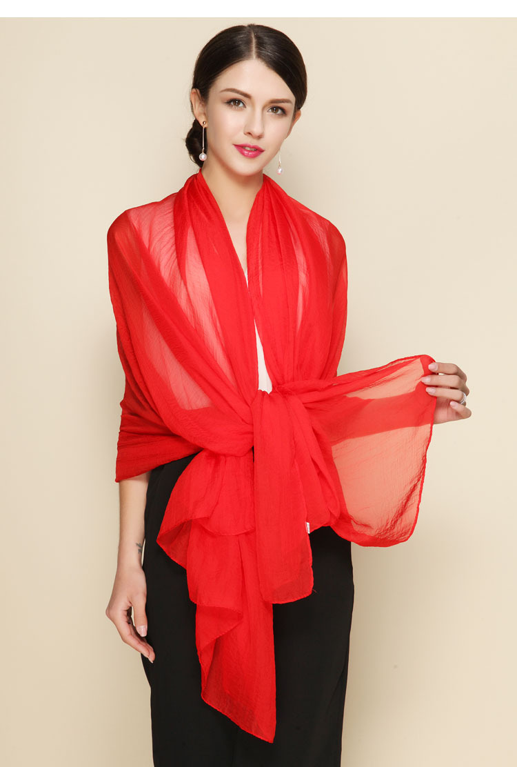 大红色丝巾女士春秋冬新款时尚纯色超大百搭披肩仿真丝围巾批发