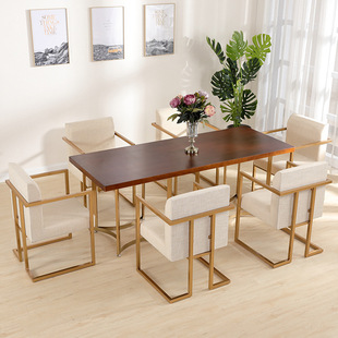 北欧简约客厅实木餐桌西餐厅饭店休闲用餐餐桌创意沙发座椅组合