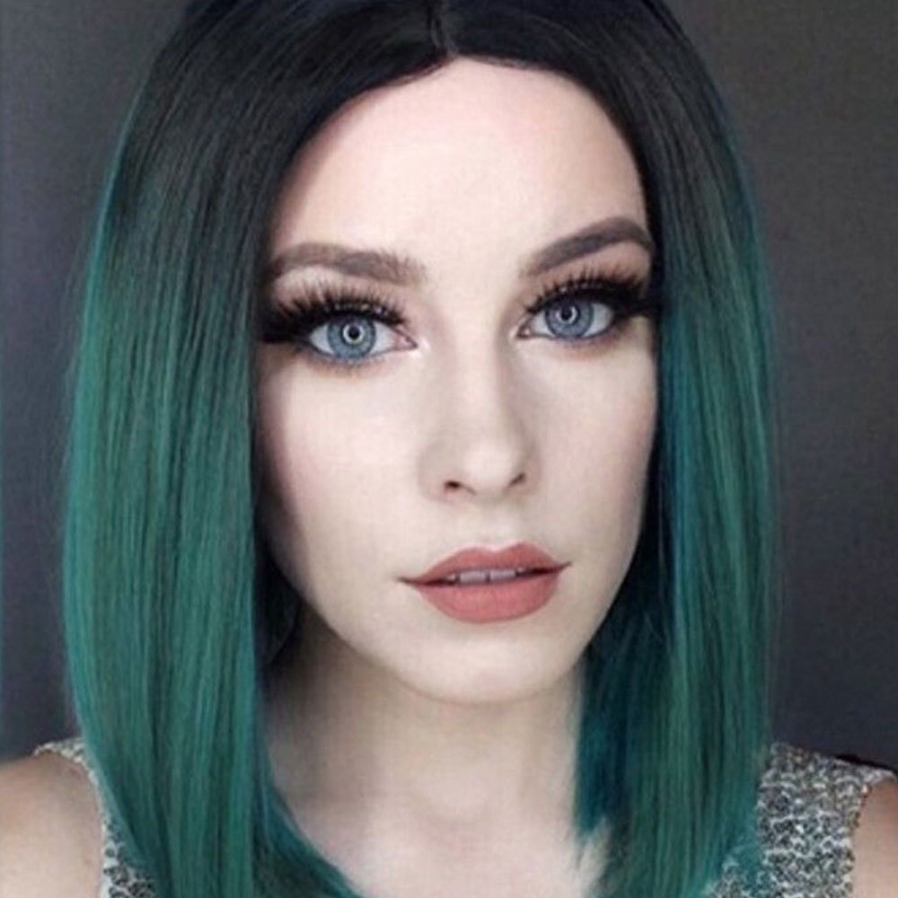 新款欧美假发女黑色渐变墨绿色短发中分bobo头气质短直发工厂现货