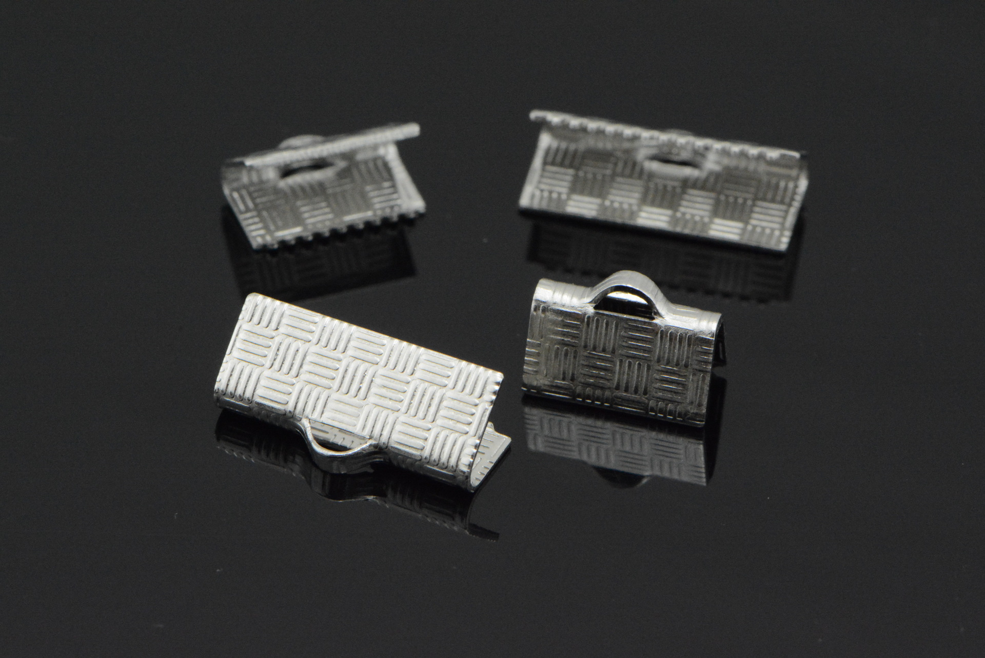 不锈钢饰品配件 带格子纹单边牙齿马仔扣 马夹扣批发 diy彩带绳夹