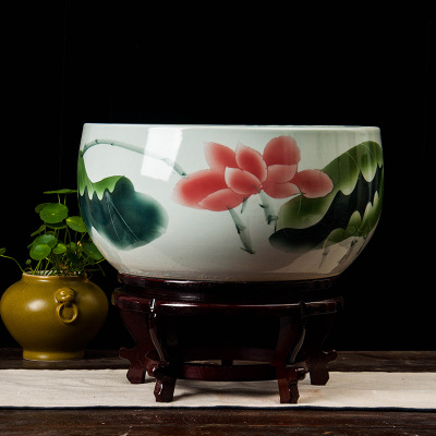 陶瓷鱼缸养鱼盆聚宝盆客厅酒店大厅金鱼缸装饰摆件荷塘月色聚宝盆