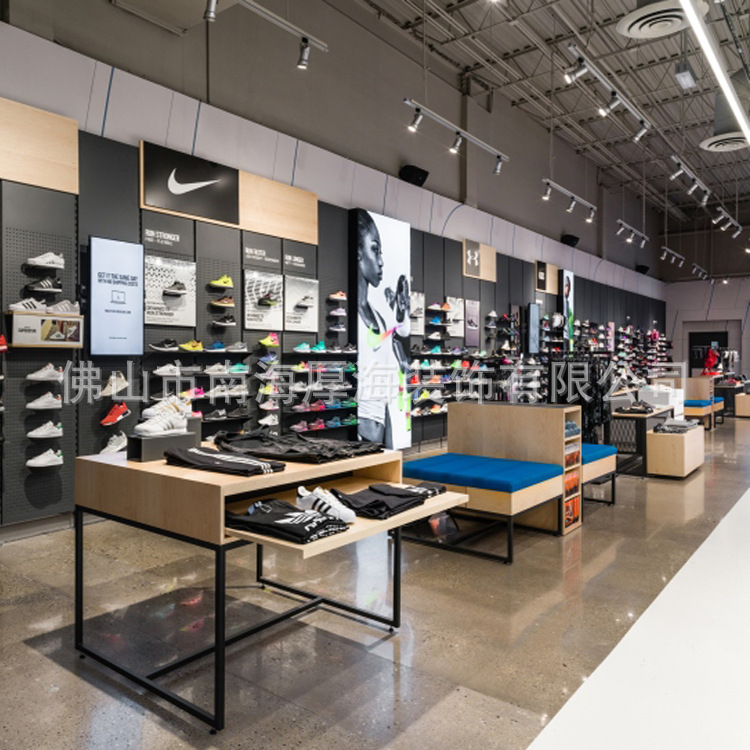 定制品牌耐克货架上墙鞋子展示架 运动服装中岛柜推拉式 运动展柜