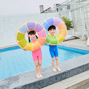 鲜橙水果3d泳圈 可爱儿童成人救生圈 卡通游泳圈戏加厚型腋下圈