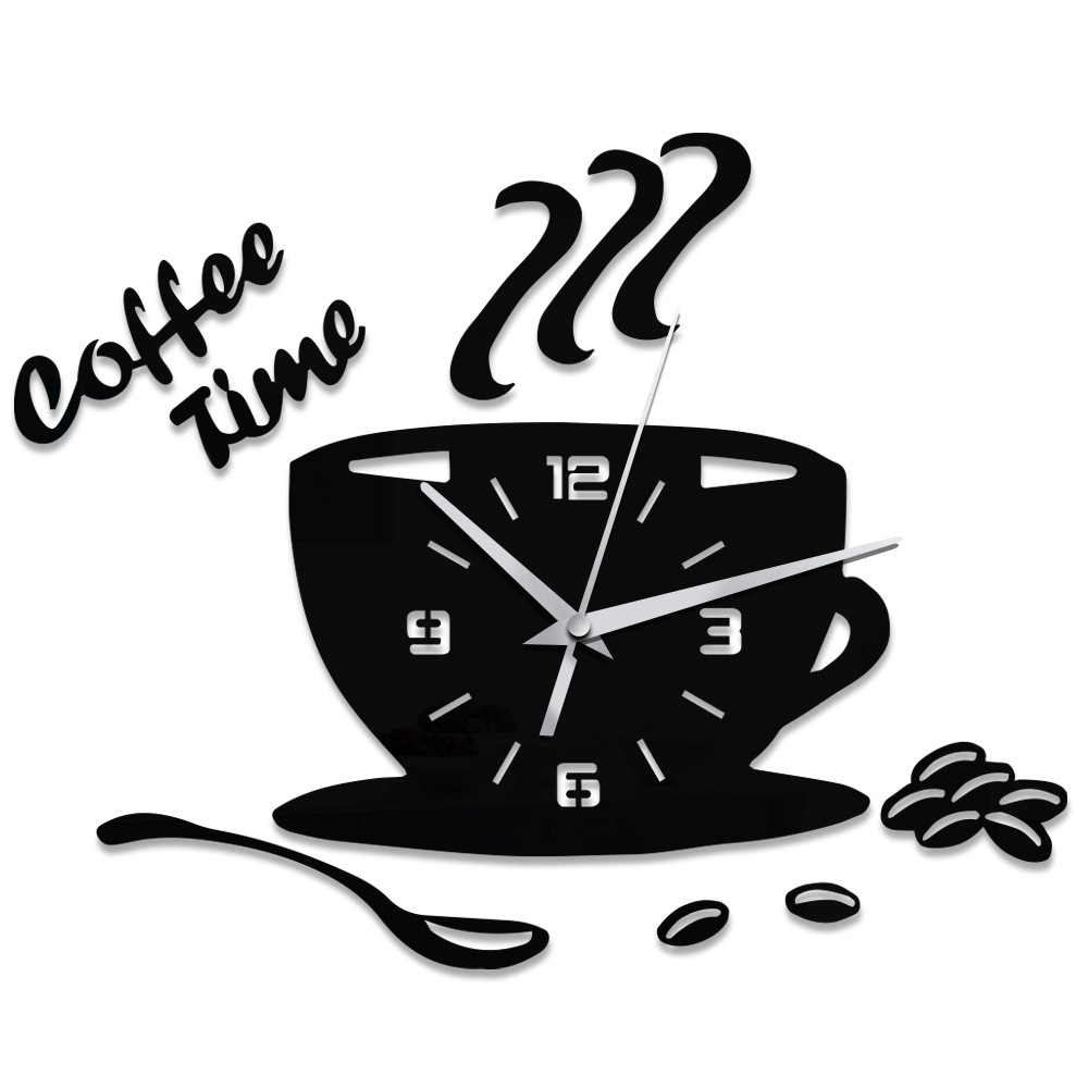 Creative DIY Acrylic Mirror Wall Clock Simple Home Decoration Mute Coffee Cup Wall Sticker Quartz Clock