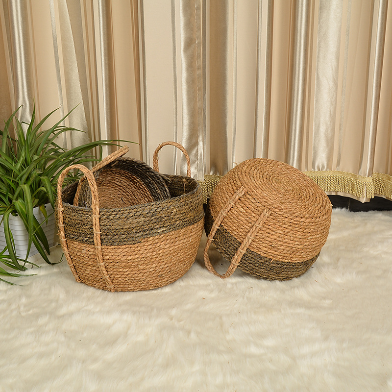 厂家批发蒲草收纳筐收纳盒储物箱 草编桌面整理箱 草编收纳筐