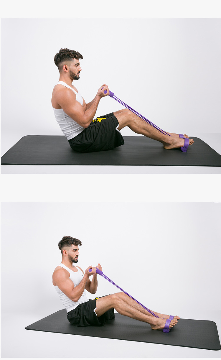 一件代发多功能脚蹬拉力器 脚踏脚蹬弹力绳 仰卧起坐健腹拉力器