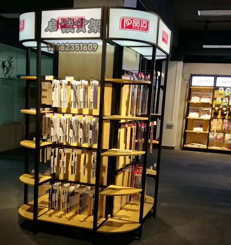 超市用品钢木货架文体用品笔架 文具店展示柜单双面可拆装组合柜