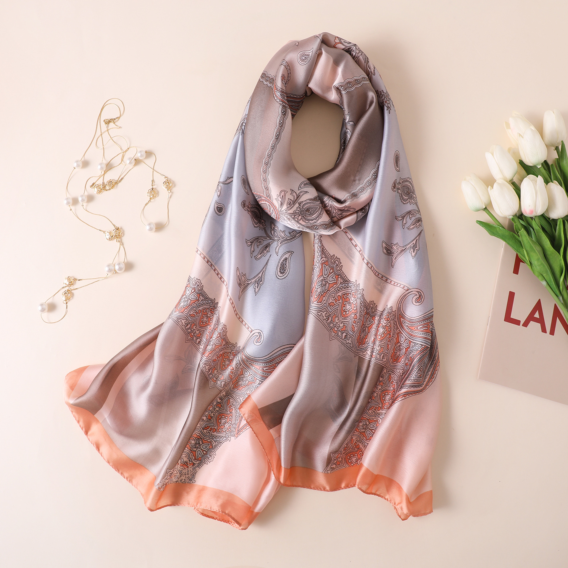 新品杭州丝绸女士纱巾腰果图腾丝巾披肩两用长款复古民族厂家批发