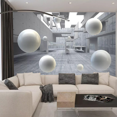 定制3d立体抽象建筑个性空间圆球客厅电视背景墙纸装饰画卧室壁画