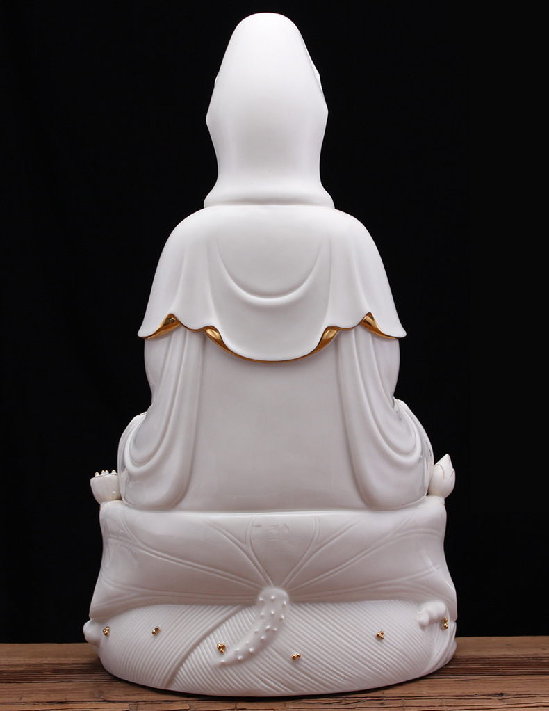 本器德化白瓷彩绘观世音菩萨佛像家居供奉坐莲观音像镇宅摆件